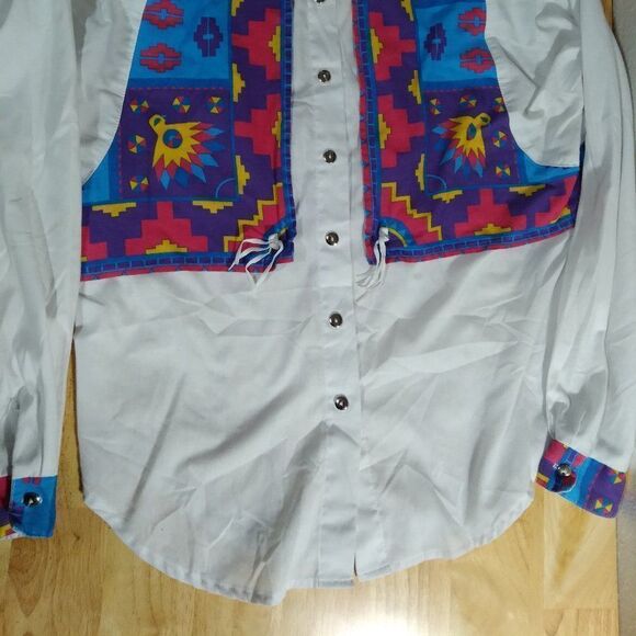 Vintage Roughrider Circle T Aztec Southwest Pattern Western Shirt - Picture 2 of 9